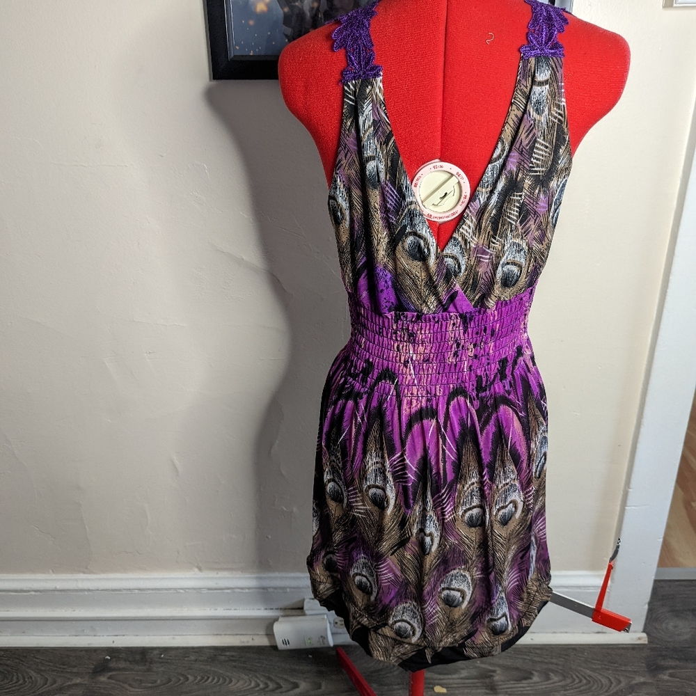 Purple Peacock Print Dress - Picture 2 of 2